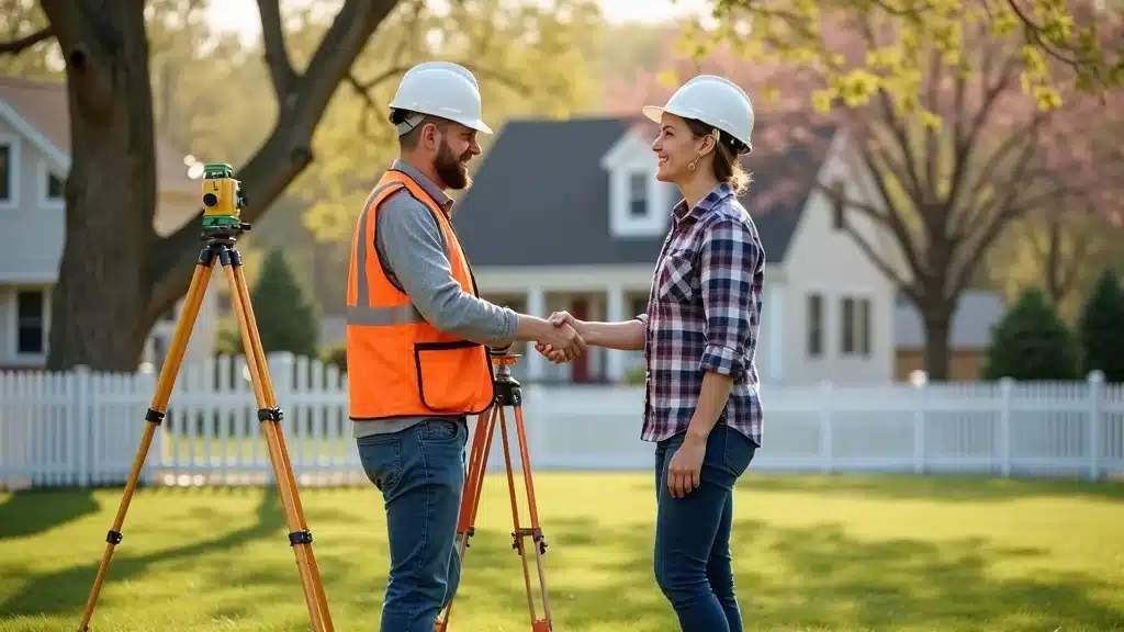 Professional land surveyor and Lakeville homeowner agree on land survey cost and project boundaries