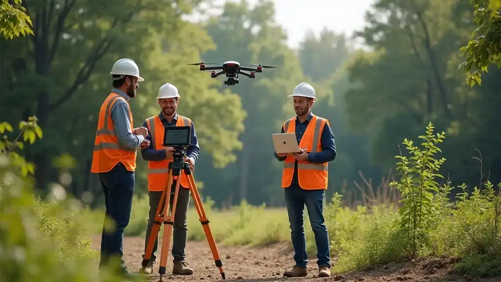 Technologically advanced surveying company near me: 3D laser scanner and drone used for site analysis in Lakeville, MA. Local expertise and state-of-the-art methods set Mass Land Surveying apart.